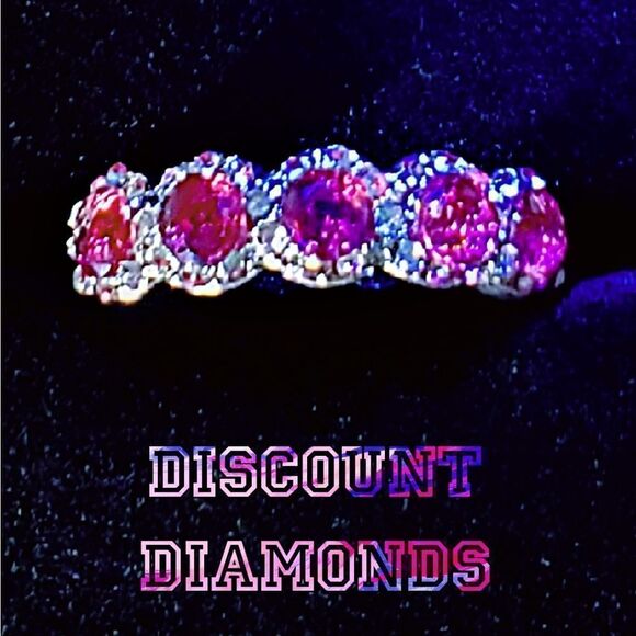 Red Ruby and White Baguette Diamonds Cocktail Ring on 925 Sterling Silver Womens - Picture 1 of 5
